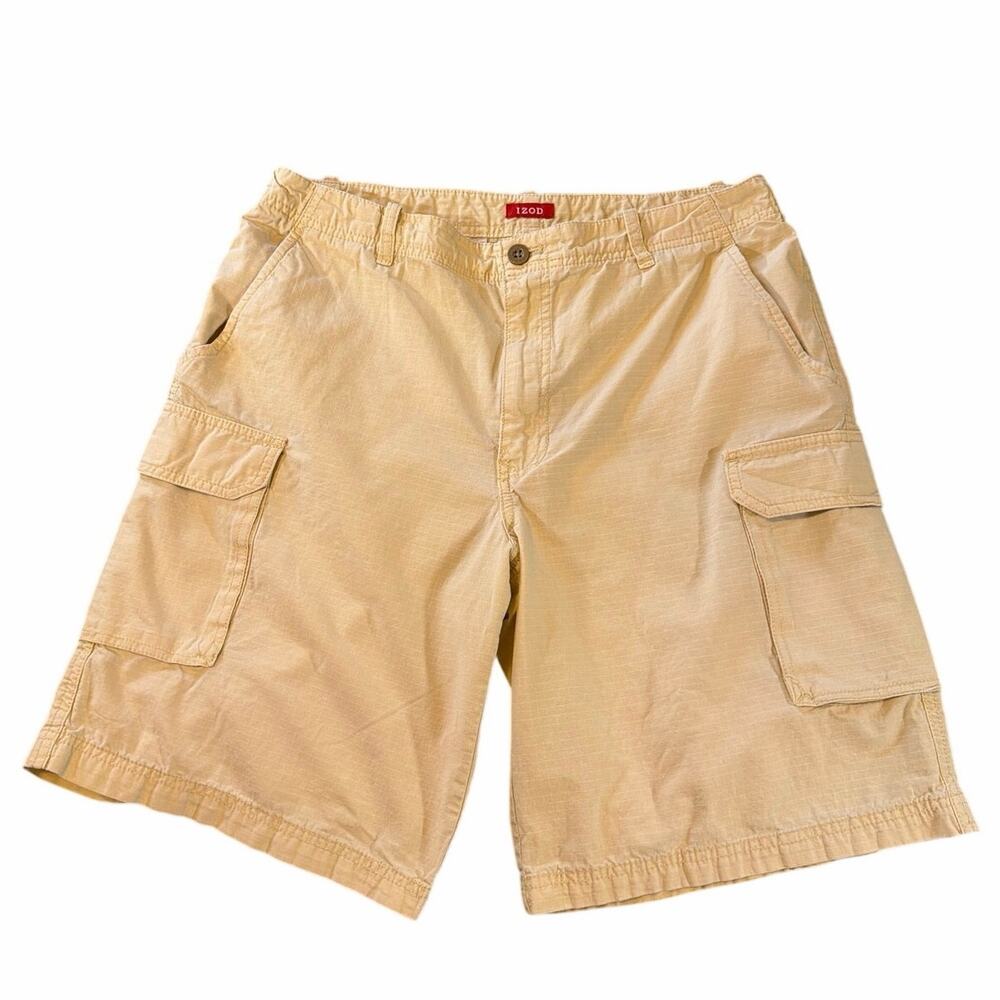 IZOD Men’s Khaki Cargo Shorts Tan Casual Cotton Shorts 33
